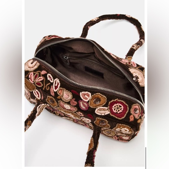 ZARA VELVET FLORAL EMBROIDERED SHOULDER BAG - Picture 4 of 8